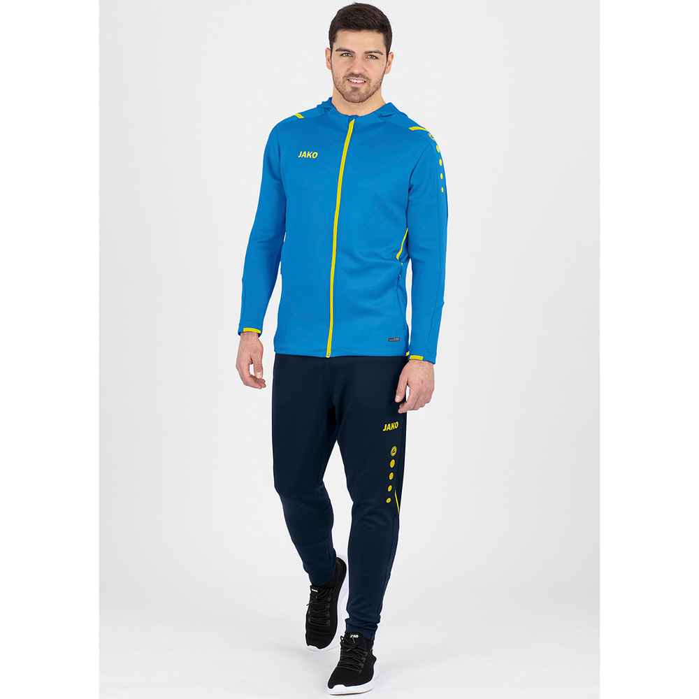 TRAINING JACKET JAKO CHALLENGE WITH HOOD, JAKO BLUE-NEON YELLOW KIDS. 