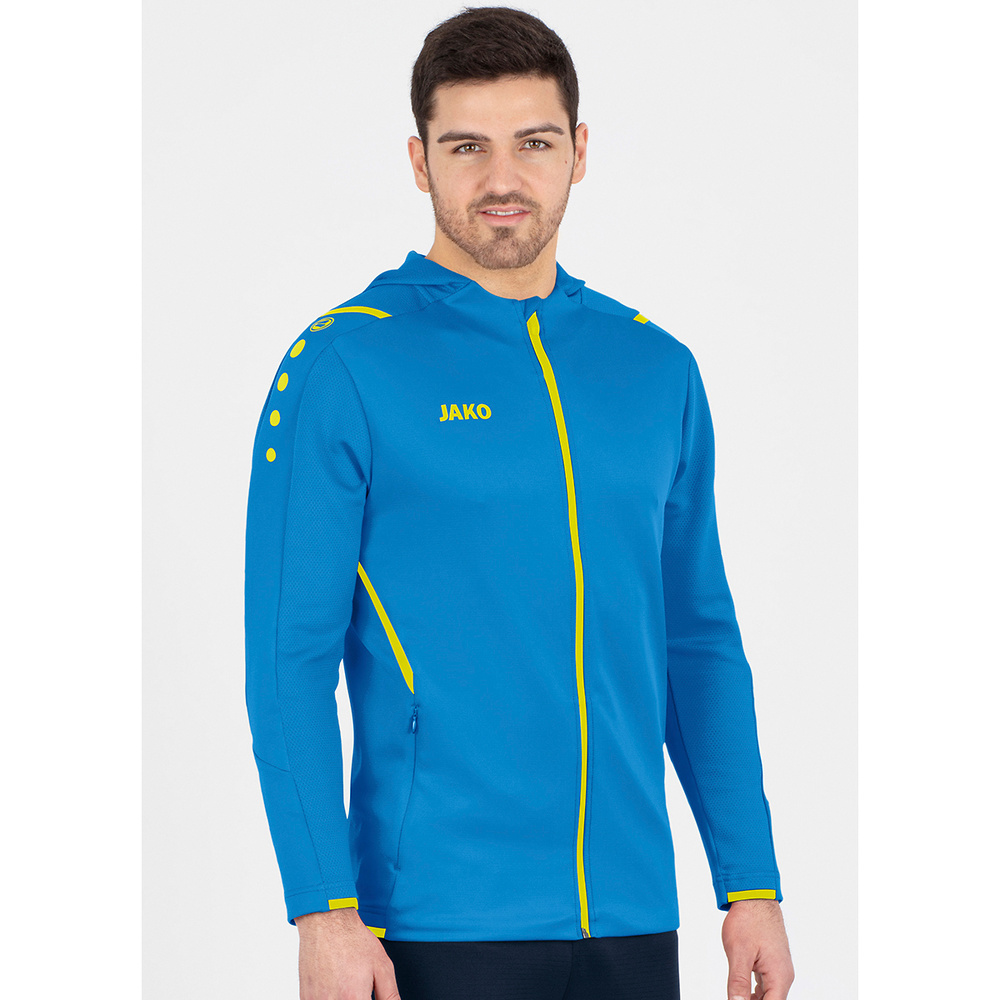 TRAINING JACKET JAKO CHALLENGE WITH HOOD, JAKO BLUE-NEON YELLOW MEN. 