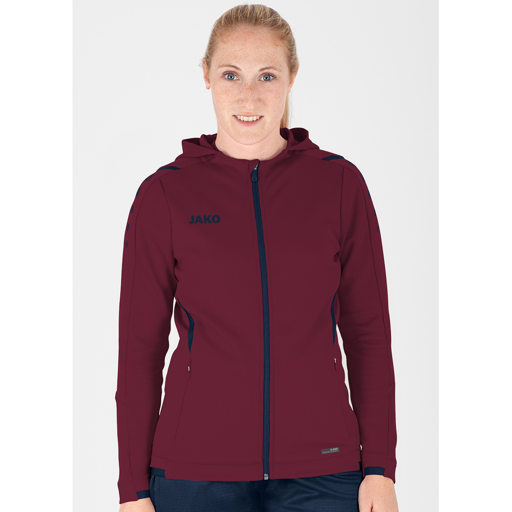 TRAINING JACKET JAKO CHALLENGE WITH HOOD, MAROON-SEABLUE WOMEN. 