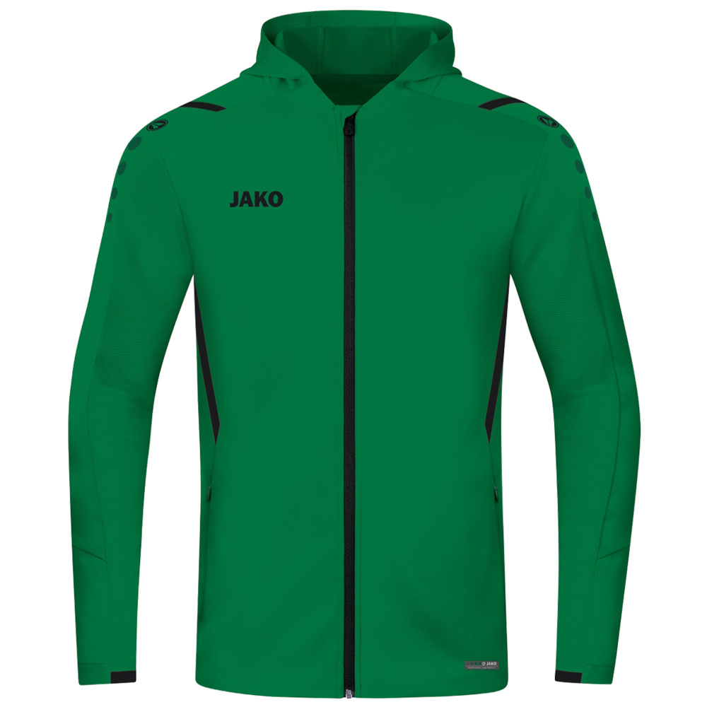 TRAINING JACKET JAKO CHALLENGE WITH HOOD, SPORT GREEN-BLACK KIDS. 