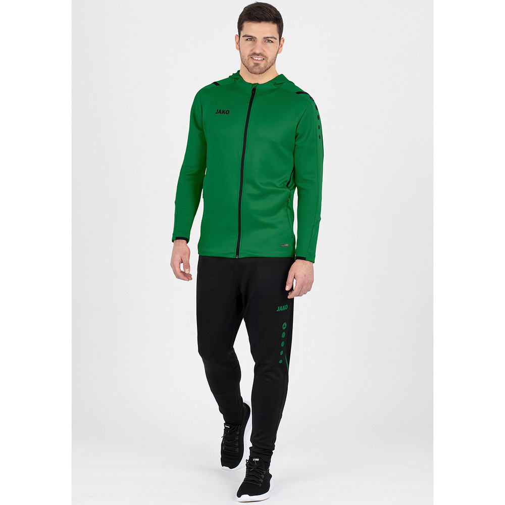 TRAINING JACKET JAKO CHALLENGE WITH HOOD, SPORT GREEN-BLACK KIDS. 