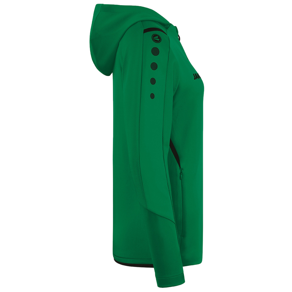 TRAINING JACKET JAKO CHALLENGE WITH HOOD, SPORT GREEN-BLACK WOMEN. 