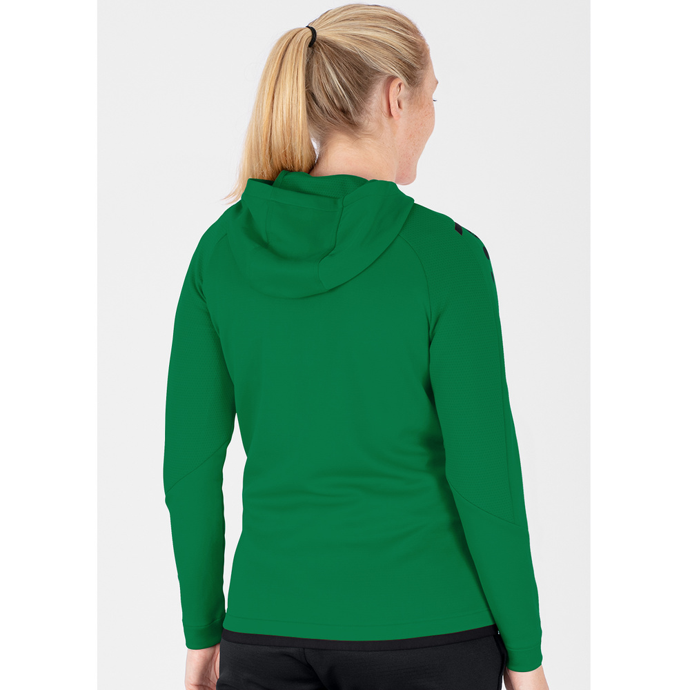 TRAINING JACKET JAKO CHALLENGE WITH HOOD, SPORT GREEN-BLACK WOMEN. 