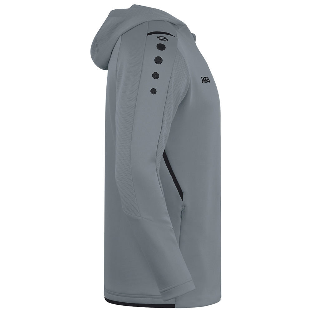 TRAINING JACKET JAKO CHALLENGE WITH HOOD, STONE GREY-BLACK KIDS. 