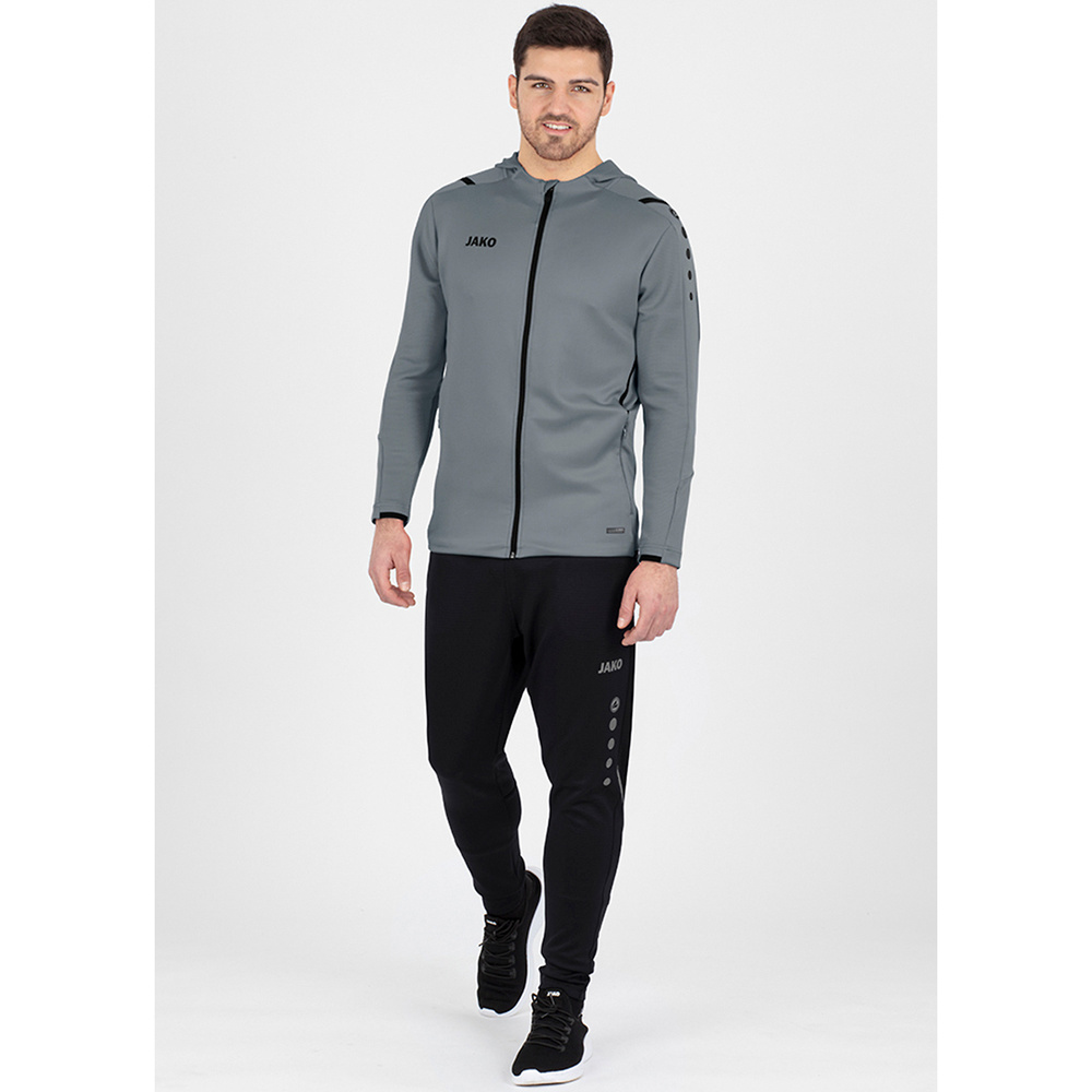 TRAINING JACKET JAKO CHALLENGE WITH HOOD, STONE GREY-BLACK MEN. 