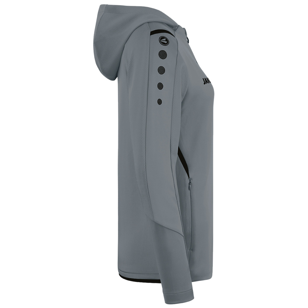 TRAINING JACKET JAKO CHALLENGE WITH HOOD, STONE GREY-BLACK WOMEN. 