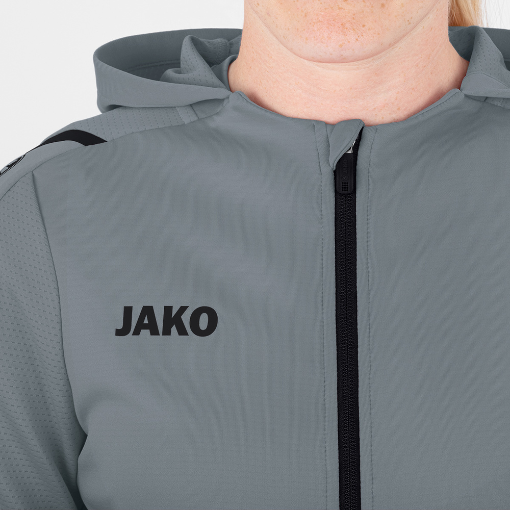 TRAINING JACKET JAKO CHALLENGE WITH HOOD, STONE GREY-BLACK WOMEN. 