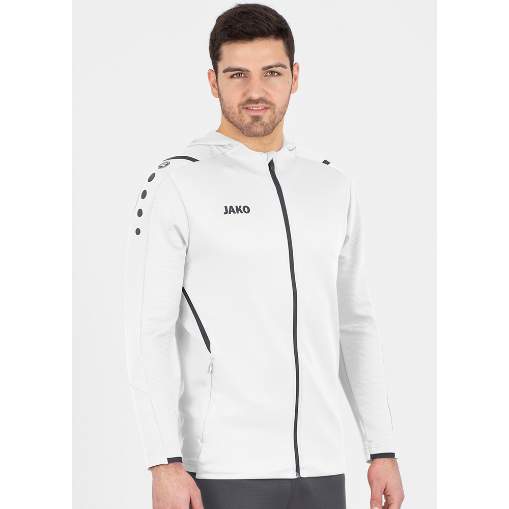 TRAINING JACKET JAKO CHALLENGE WITH HOOD, WHITE-ANTHRACITE MEN. 