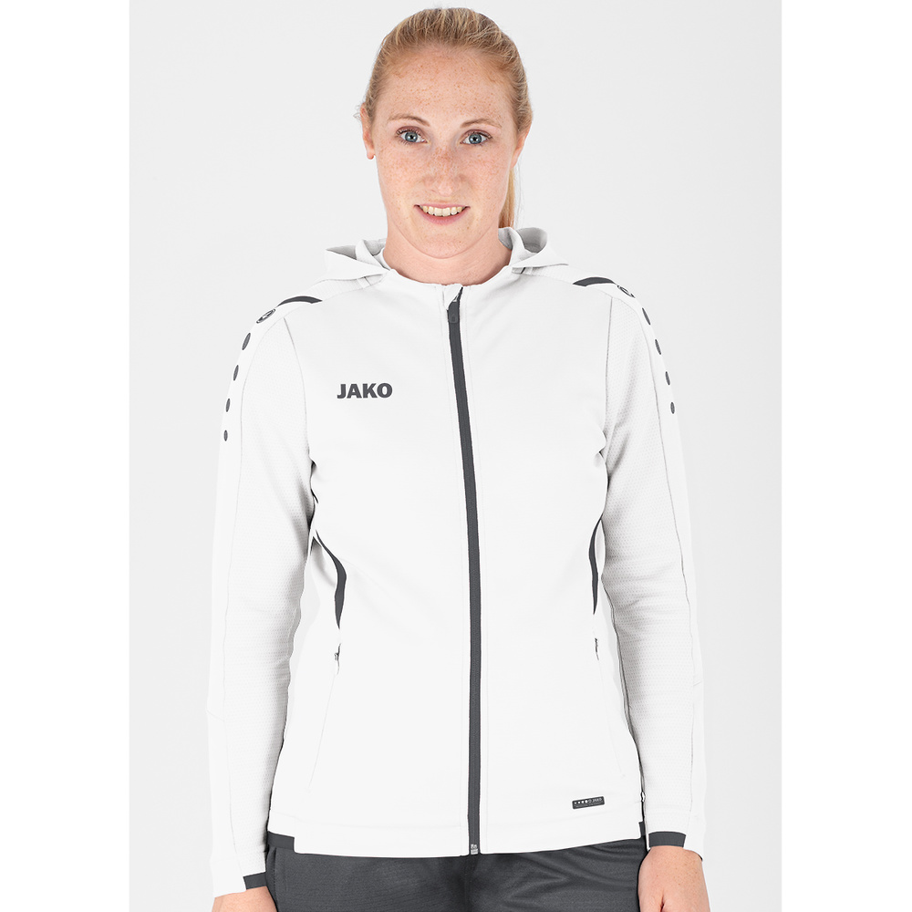 TRAINING JACKET JAKO CHALLENGE WITH HOOD, WHITE-ANTHRACITE WOMEN. 