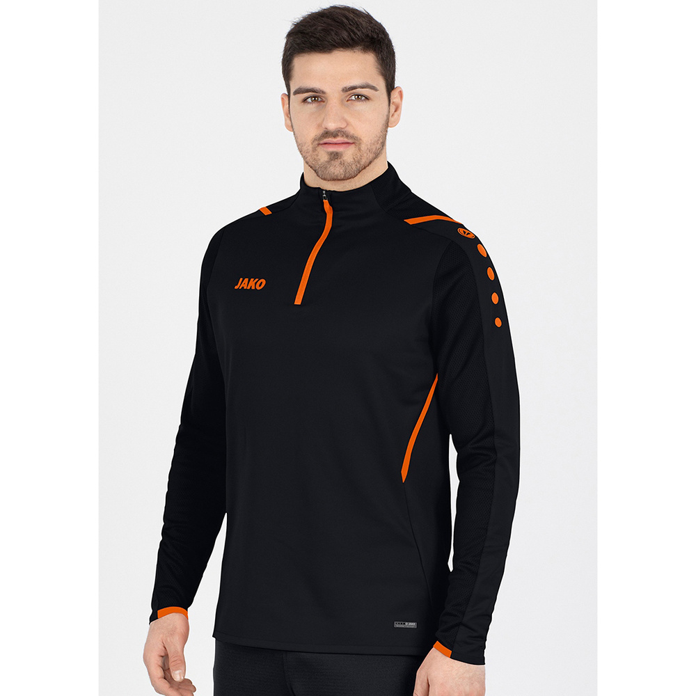 ZIP TOP JAKO CHALLENGE, BLACK-NEON ORANGE KIDS. 