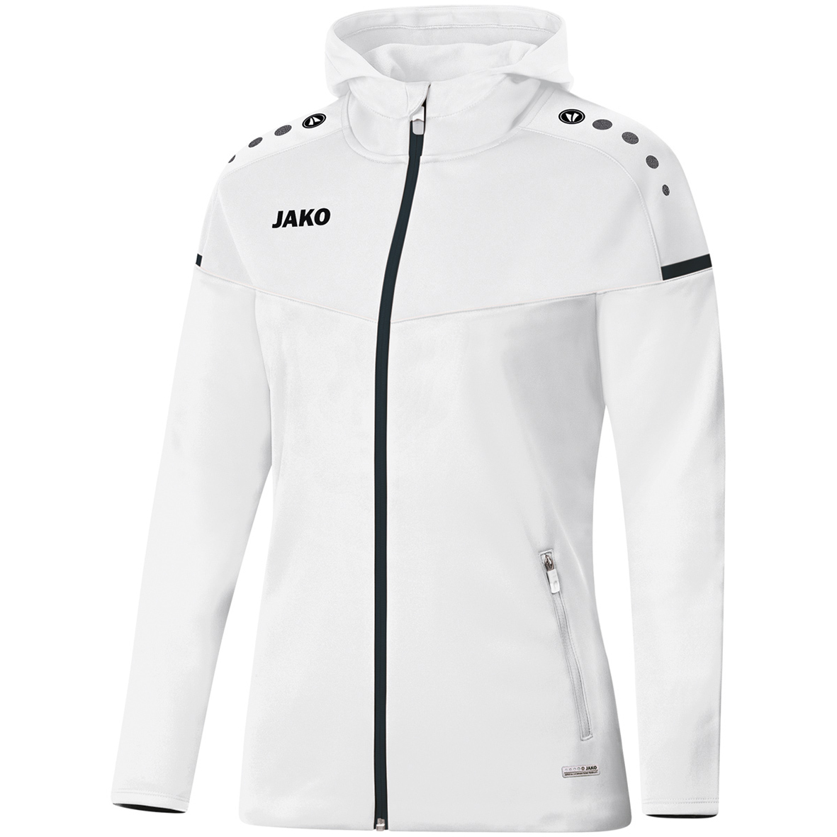 CHAQUETA CON CAPUCHA JAKO CHAMP 2.0, BLANCA MUJER.