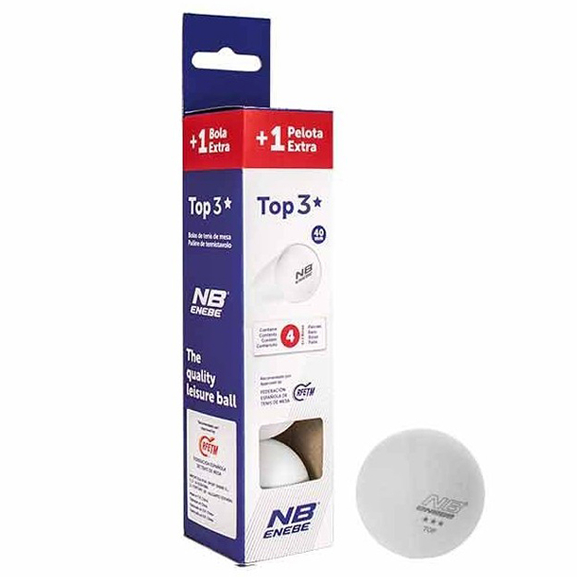 CAJA 3 + 1 PELOTAS NB TOP 3* 40 MM., BLANCO.