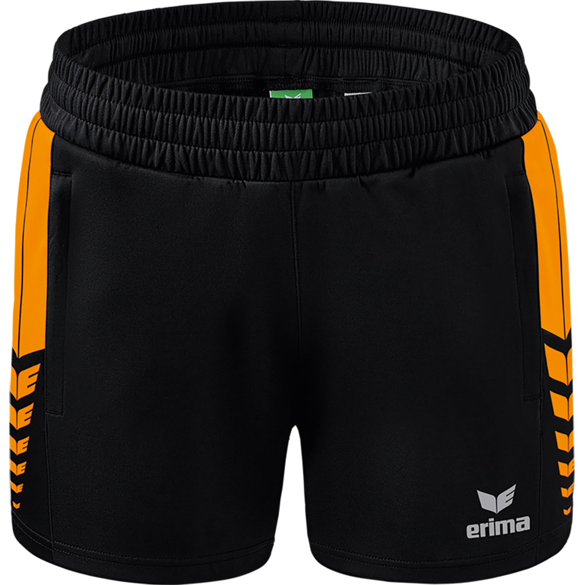 ERIMA SIX WINGS WORKER SHORTS, BLACK-NEW ORANGE WOMEN.