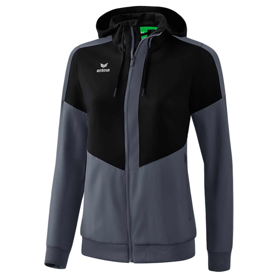 ERIMA SQUAD TRACK TOP JACKET WITH HOOD, BLACK-SLATE GREY WOMEN.