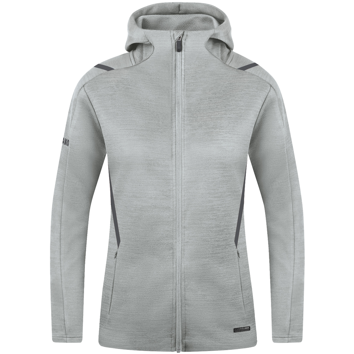 LEISURE JACKET JAKO CHALLENGE WITH HOOD, LIGHT GREY MELANGE-LIGHT ANTHRA WOMEN.