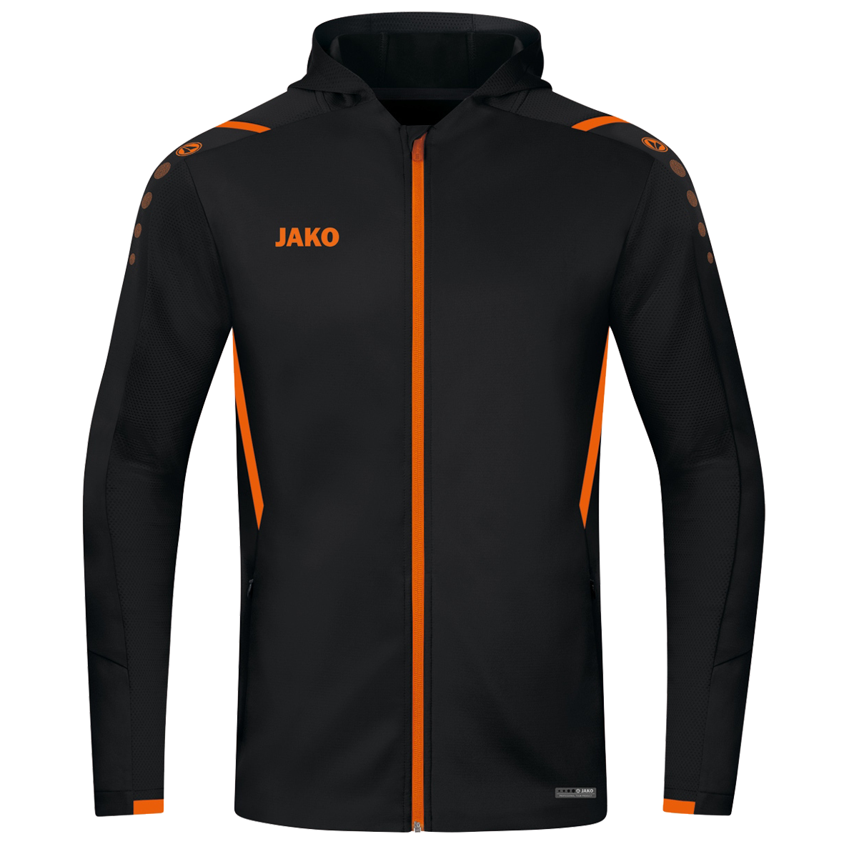 TRAINING JACKET JAKO CHALLENGE WITH HOOD, BLACK-NEON ORANGE KIDS.