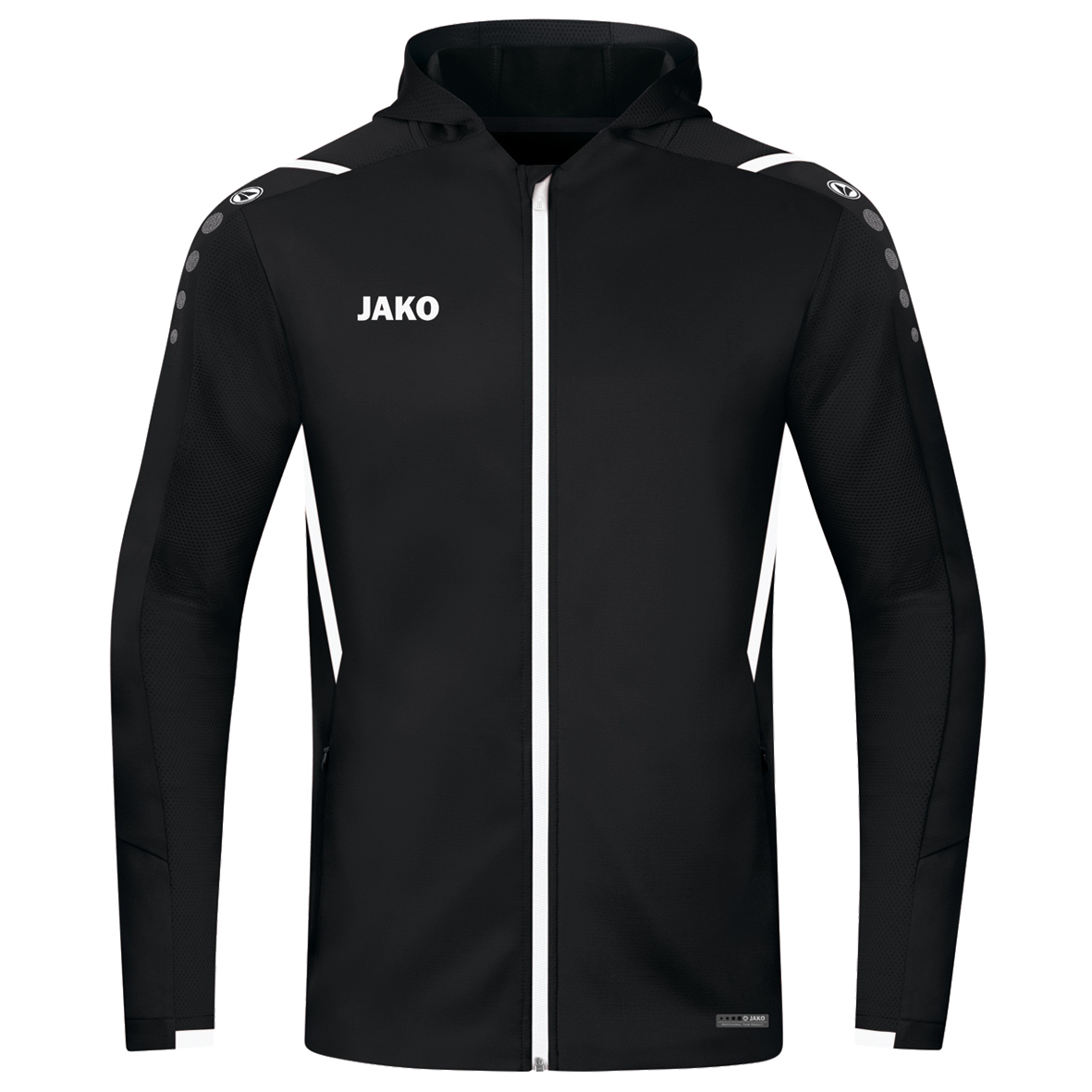 TRAINING JACKET JAKO CHALLENGE WITH HOOD, BLACK-WHITE MEN.