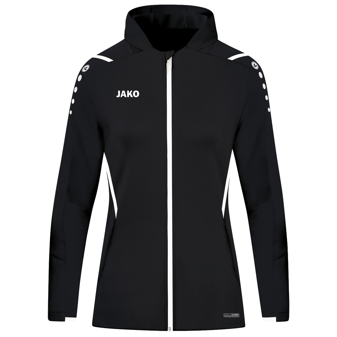 TRAINING JACKET JAKO CHALLENGE WITH HOOD, BLACK-WHITE WOMEN.