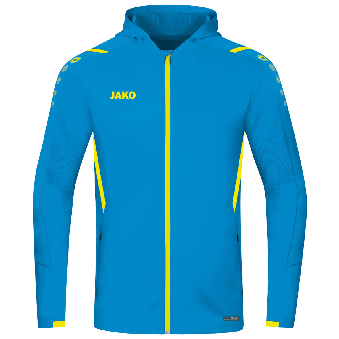 TRAINING JACKET JAKO CHALLENGE WITH HOOD, JAKO BLUE-NEON YELLOW KIDS.