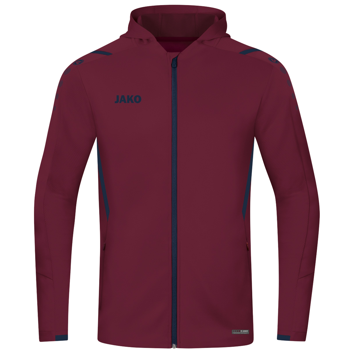 TRAINING JACKET JAKO CHALLENGE WITH HOOD, MAROON-SEABLUE KIDS.